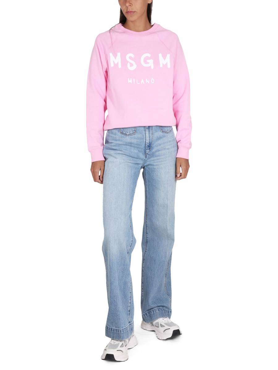 MSGM FELPA IN COTONE CON STAMPA LOGO PENNELATO