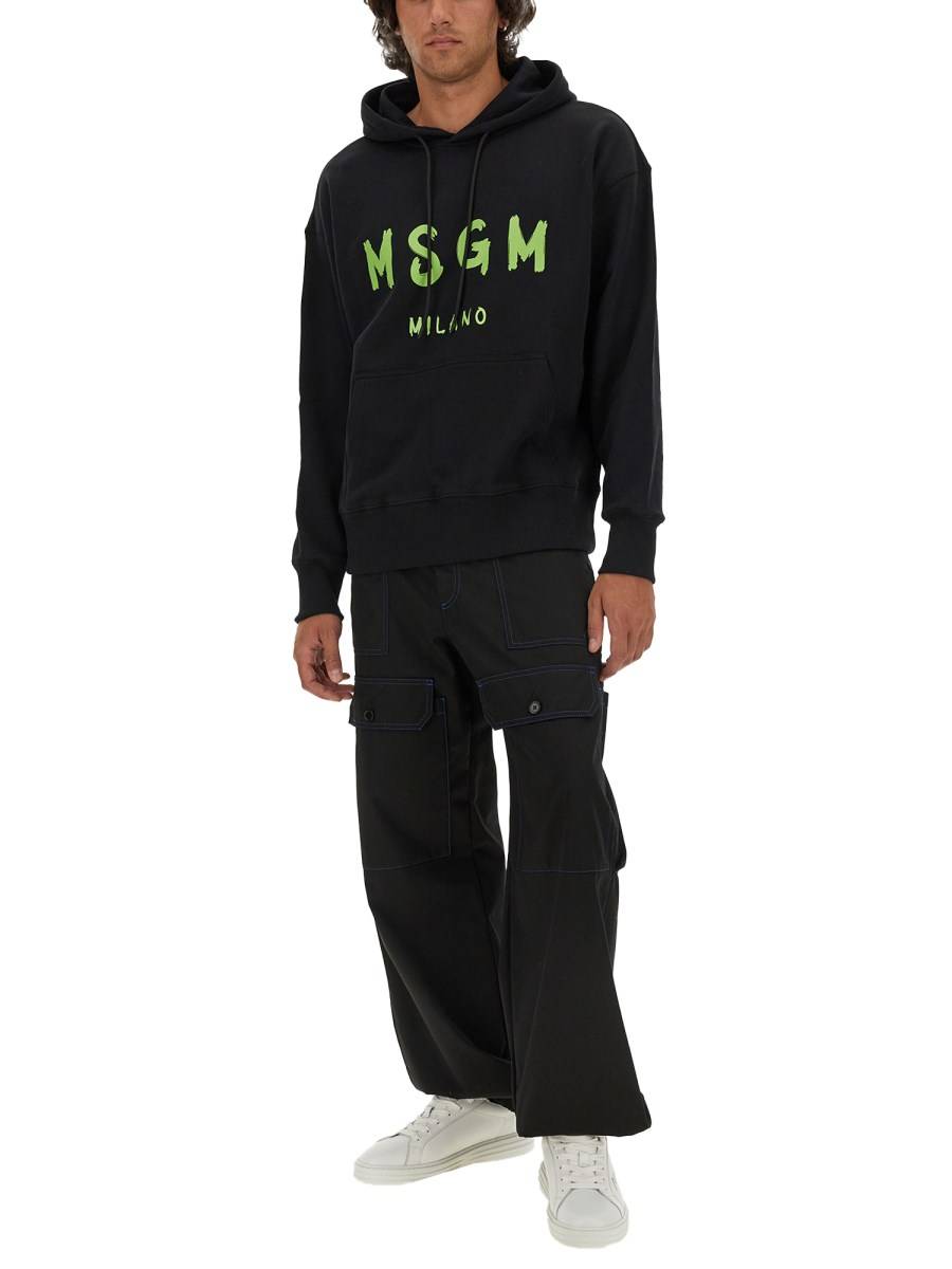 MSGM FELPA IN COTONE CON STAMPA LOGO PENNELLATO