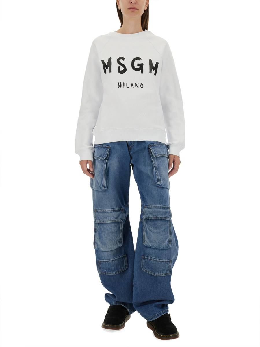 MSGM FELPA IN COTONE CON STAMPA LOGO PENNELLATO
