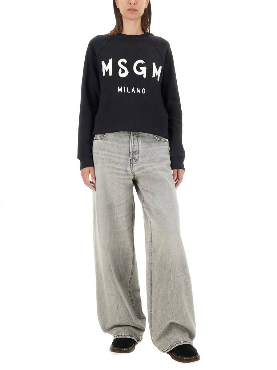MSGM FELPA IN COTONE CON STAMPA LOGO PENNELLATO