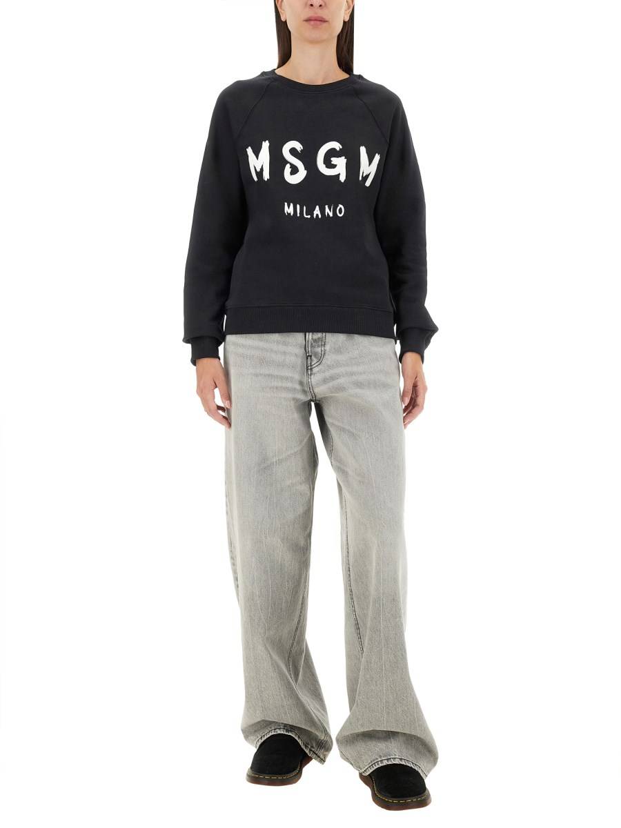 MSGM FELPA IN COTONE CON STAMPA LOGO PENNELLATO