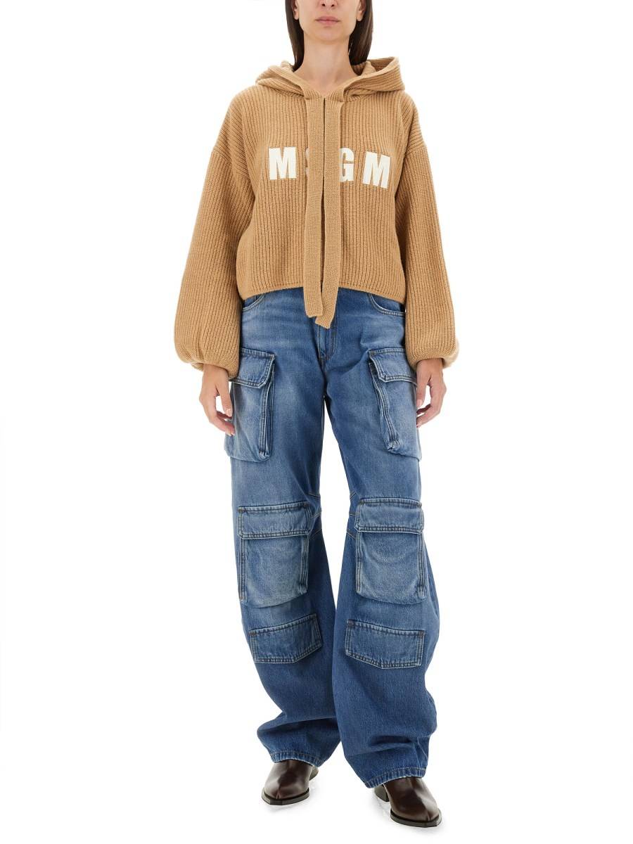 MSGM FELPA IN MAGLIA DI LANA CON LOGO