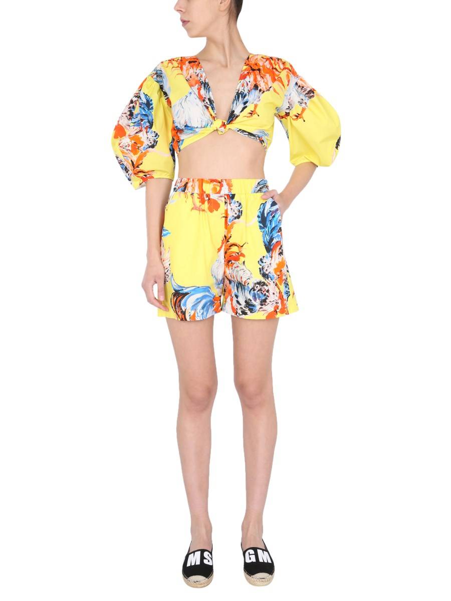 MSGM SHORT CON STAMPA "GALLO" IN COTONE