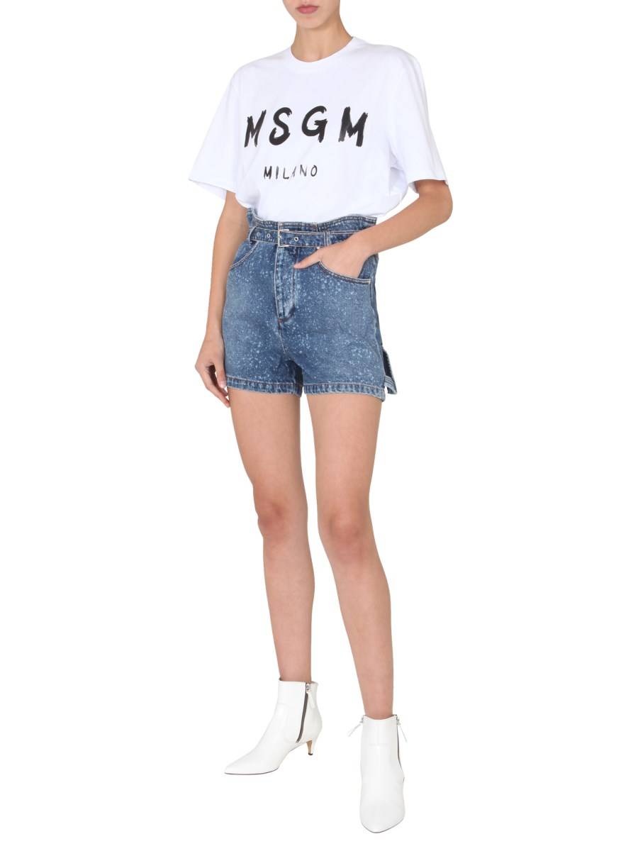 MSGM SHORT IN DENIM EFFETTO SPRUZZATO