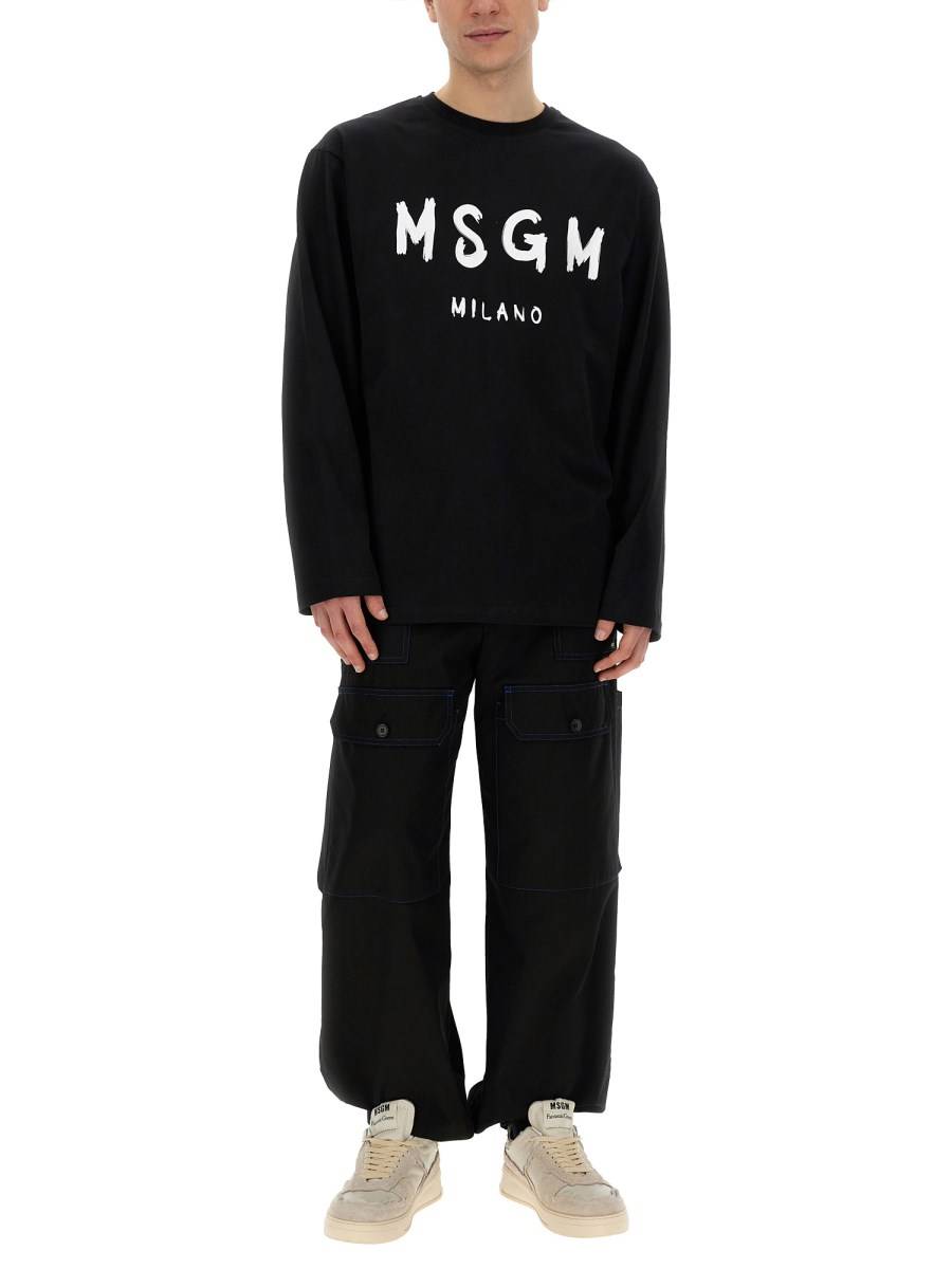 MSGM T-SHIRT IN COTONE CON LOGO PENNELLATO