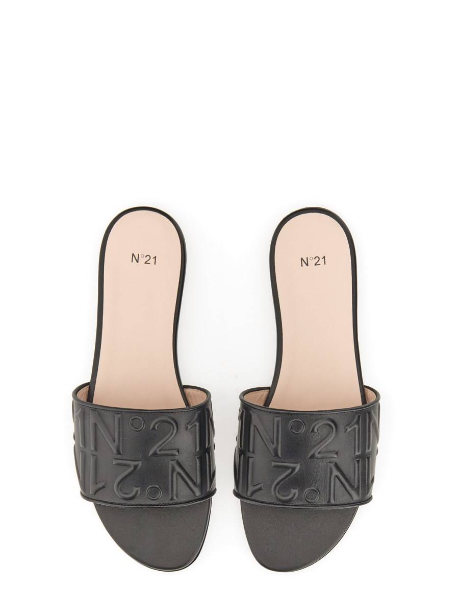 N°21 SANDALO SLIDE IN PELLE CON LOGO