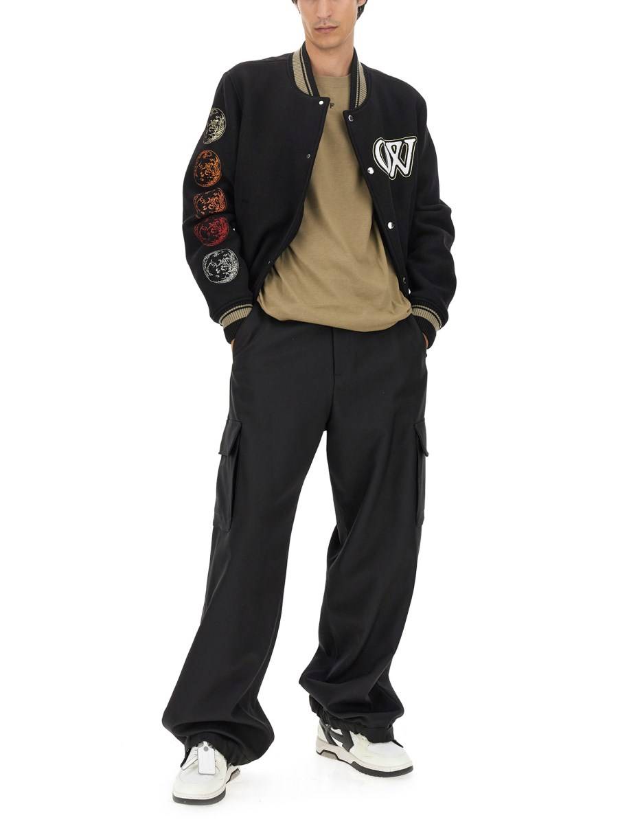OFF-WHITE GIACCA BOMBER IN LANA CON PATCH LOGO