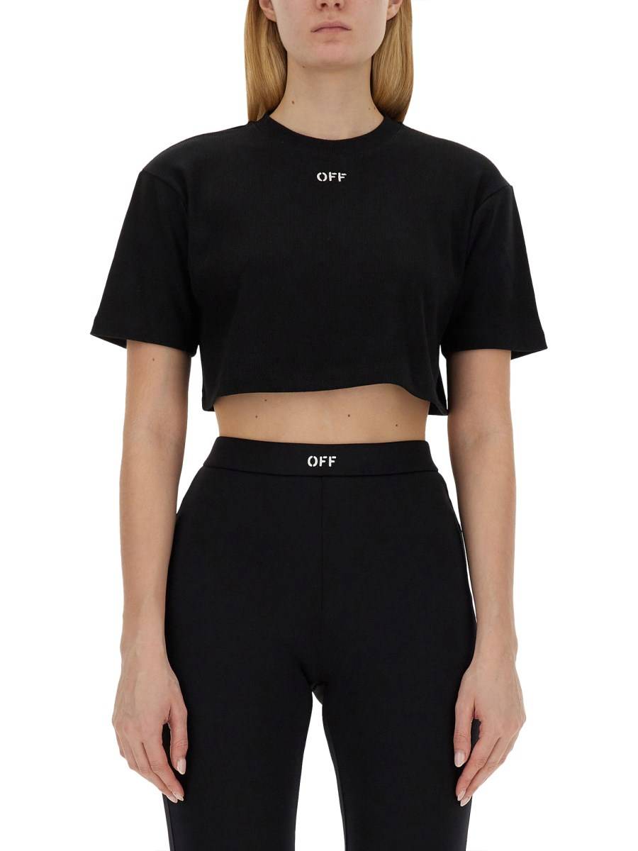OFF-WHITE T-SHIRT CROPPED A COSTE CON LOGO OFF