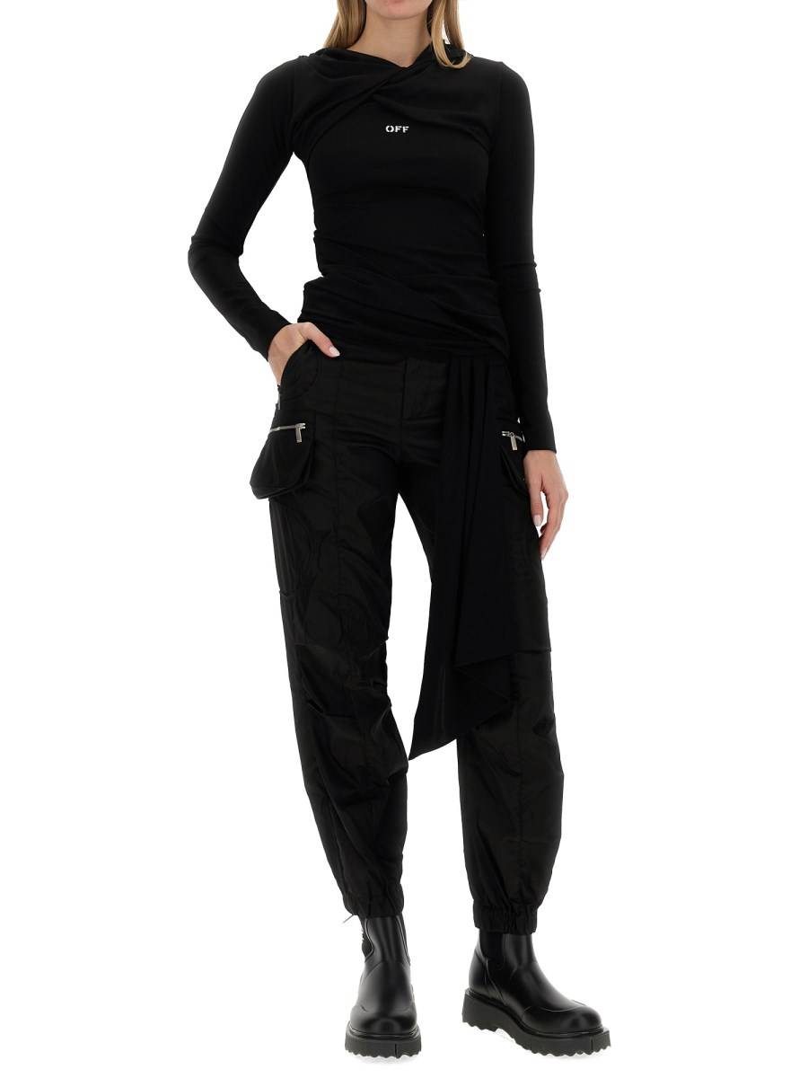 OFF-WHITE TOP IN VISCOSA CON LOGO