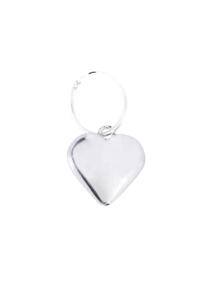 RAF SIMONS ORECCHINO SINGOLO SMALL HEART CON R IN ARGENTO