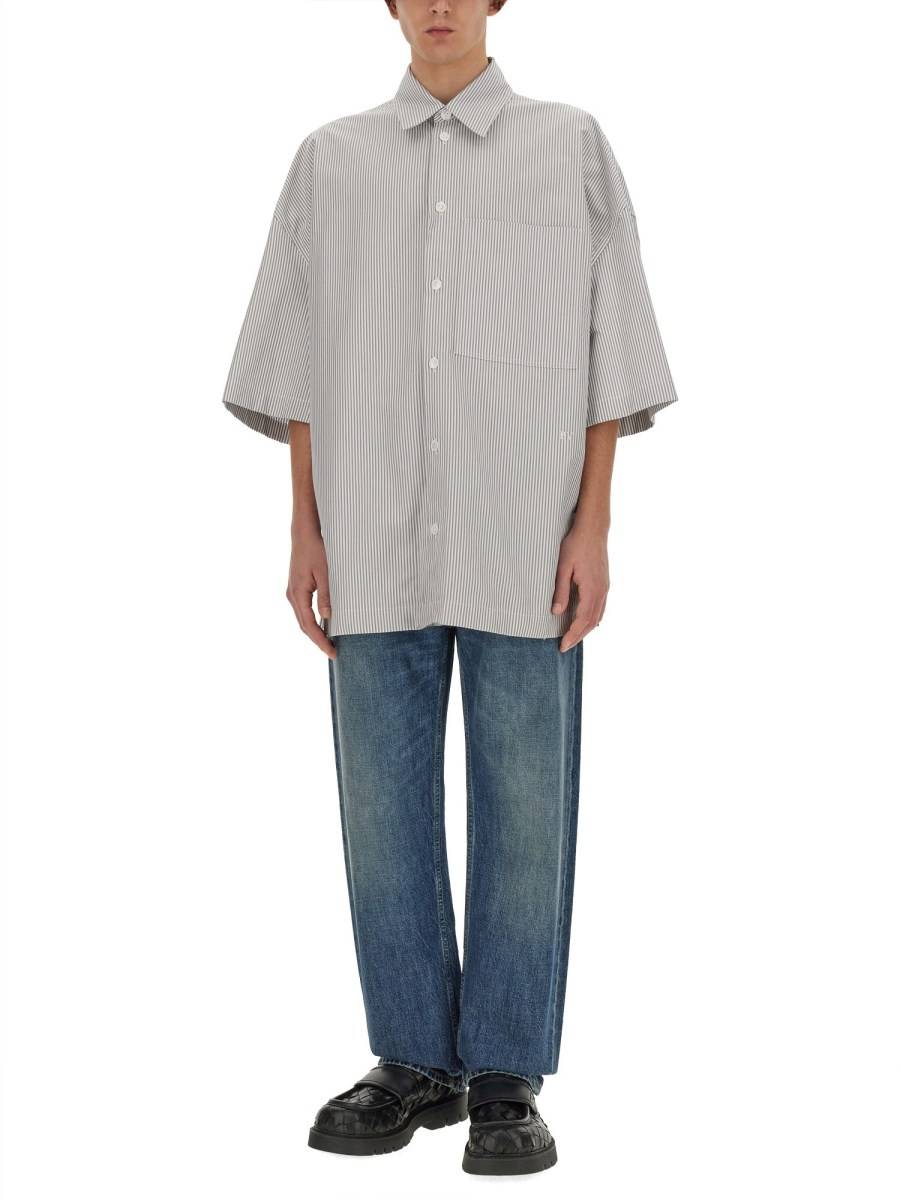 BOTTEGA VENETA OVERSHIRT IN COTONE A RIGHE CON RICAMO "BV"