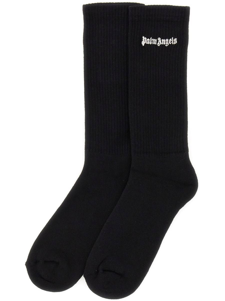 PALM ANGELS CALZINI ALTI IN COTONE CON RICAMO LOGO