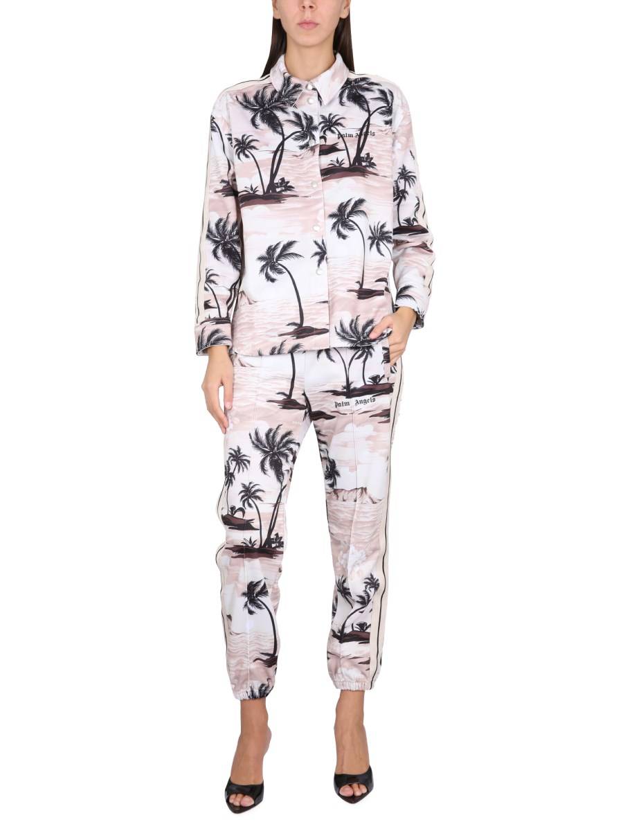 PALM ANGELS CAMICIA SPORTIVA CON STAMPA ISLAND