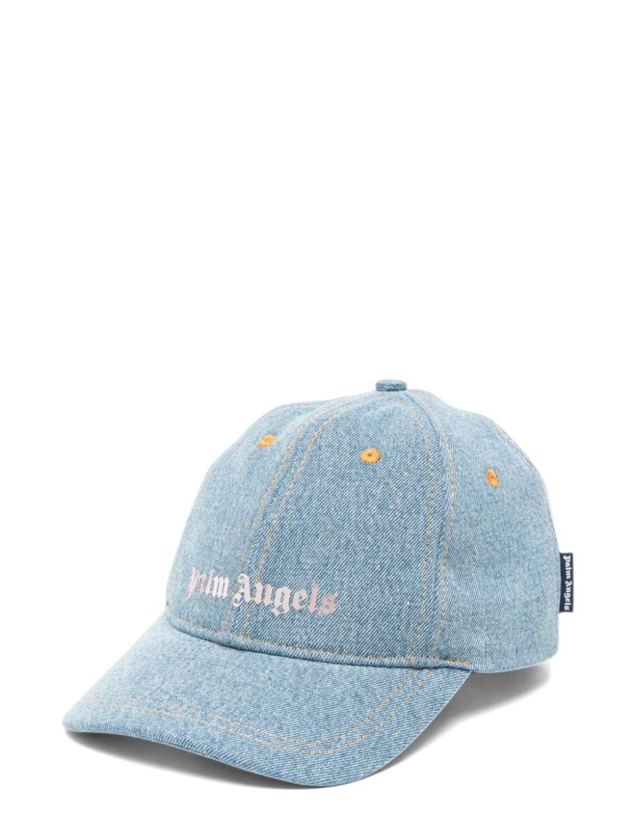 PALM ANGELS logo stone denim baseball cap