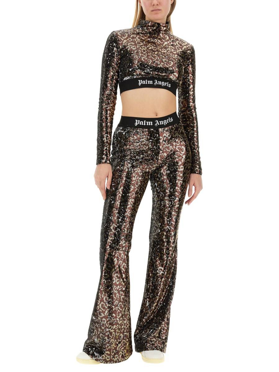PALM ANGELS PANTALONE FLARE FIT CON PAILLETTES