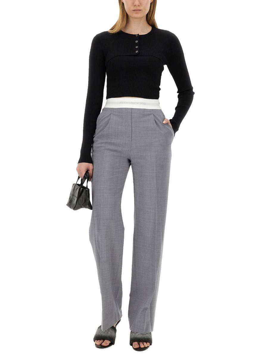 ALEXANDER WANG PANTALONE A VITA ALTA ELASTICIZZATI CON PIEGHE E LOGO