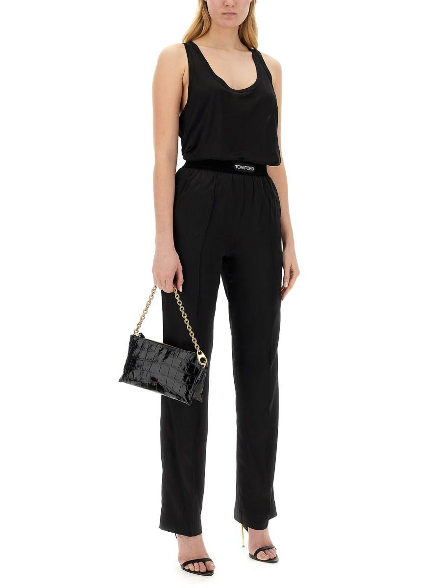 TOM FORD PANTALONE CON LOGO IN RASO DI SETA STRETCH