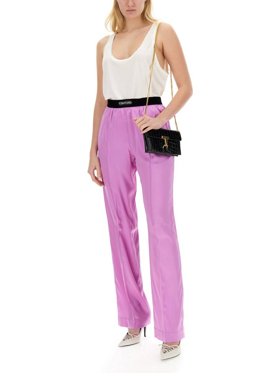 TOM FORD PANTALONE CON LOGO IN RASO DI SETA STRETCH