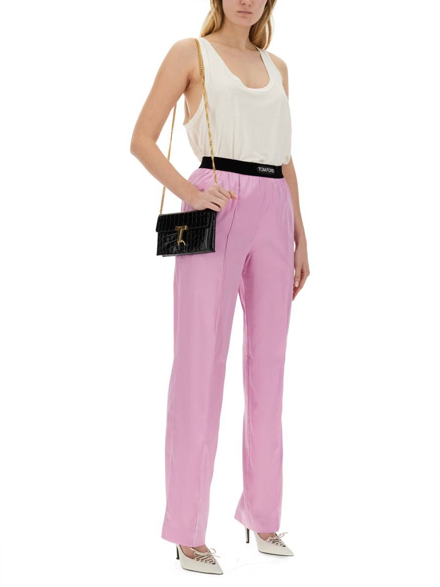 TOM FORD PANTALONE CON LOGO IN RASO DI SETA STRETCH