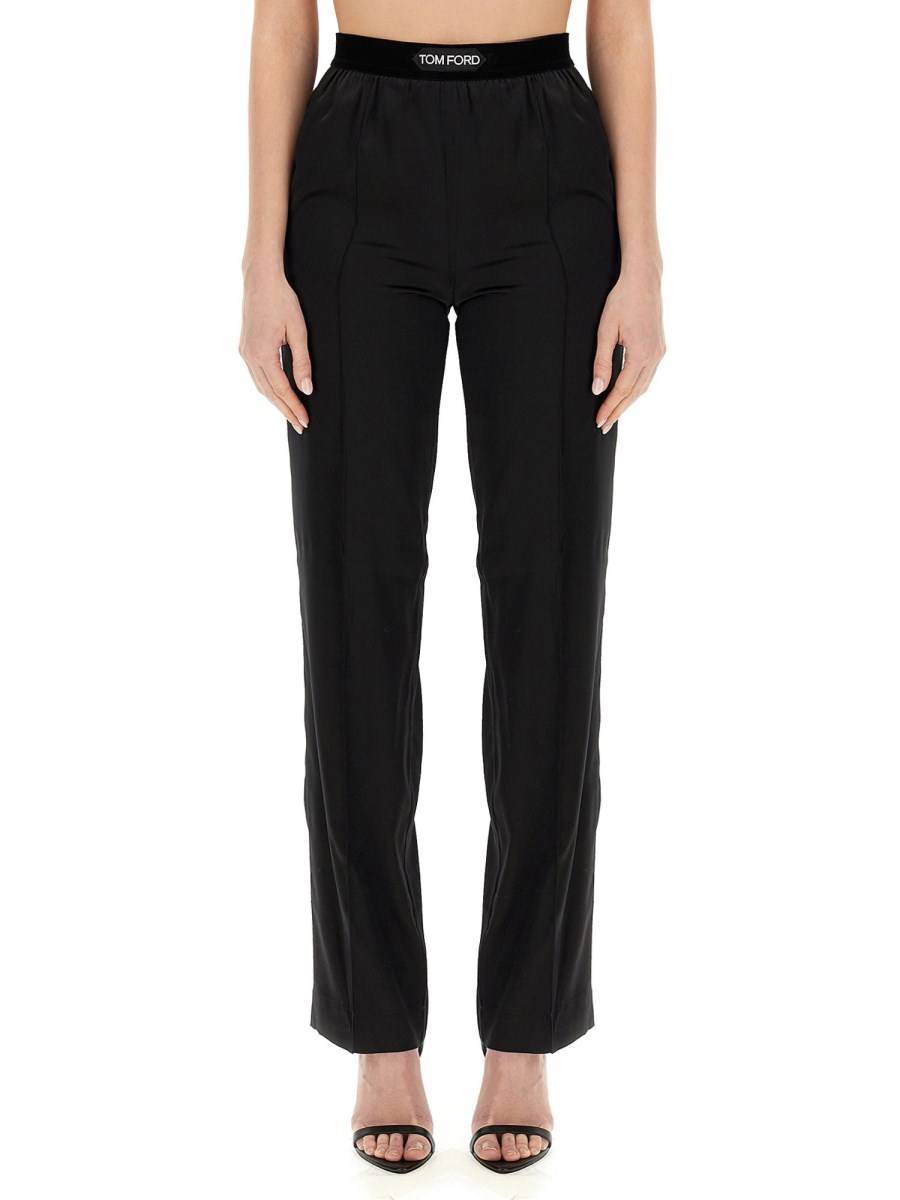 TOM FORD PANTALONE CON LOGO IN RASO DI SETA STRETCH