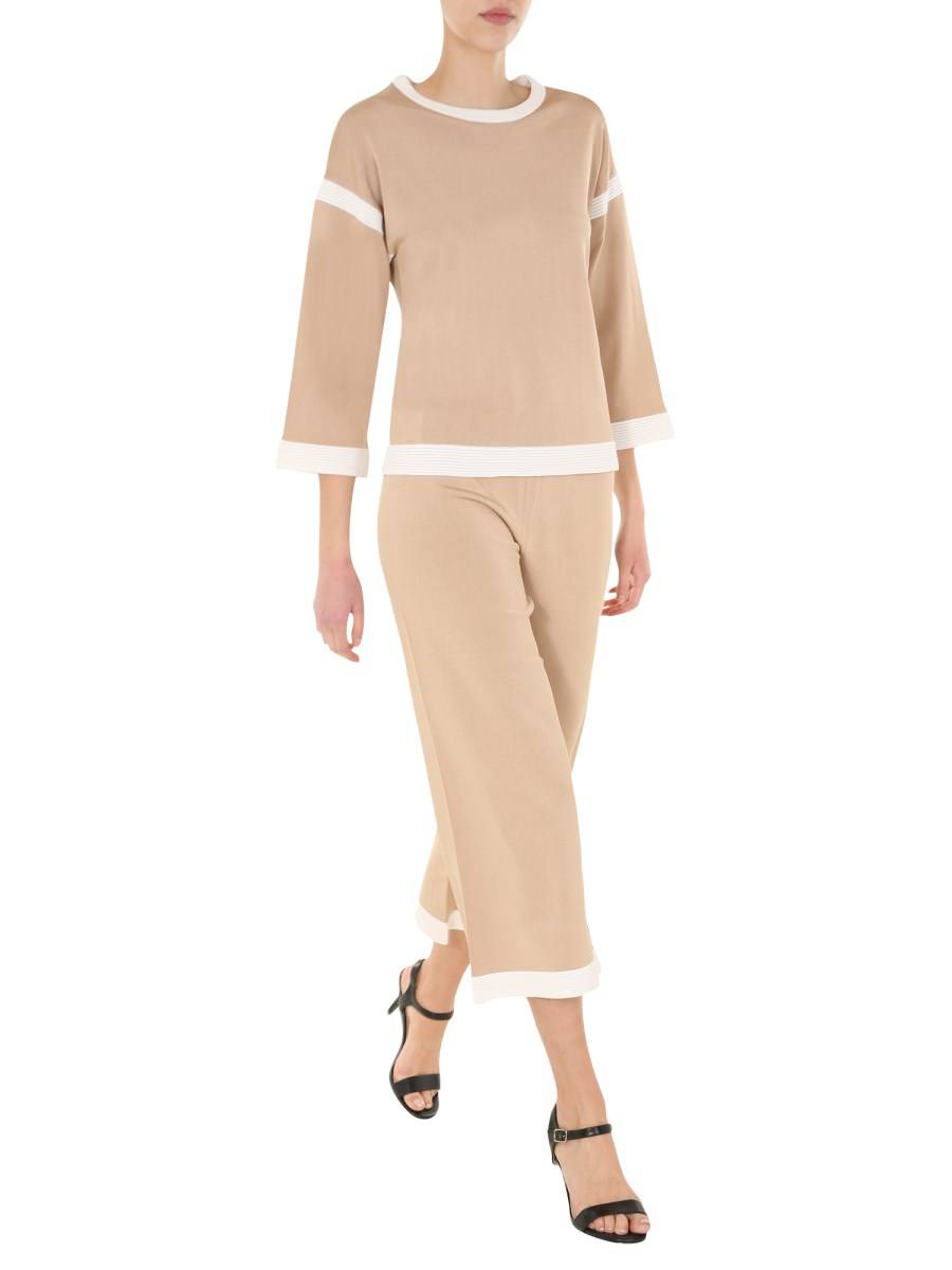 BOUTIQUE MOSCHINO PANTALONE CROPPED IN MAGLIA DI VISCOSA CON PROFILI A CONTRASTO