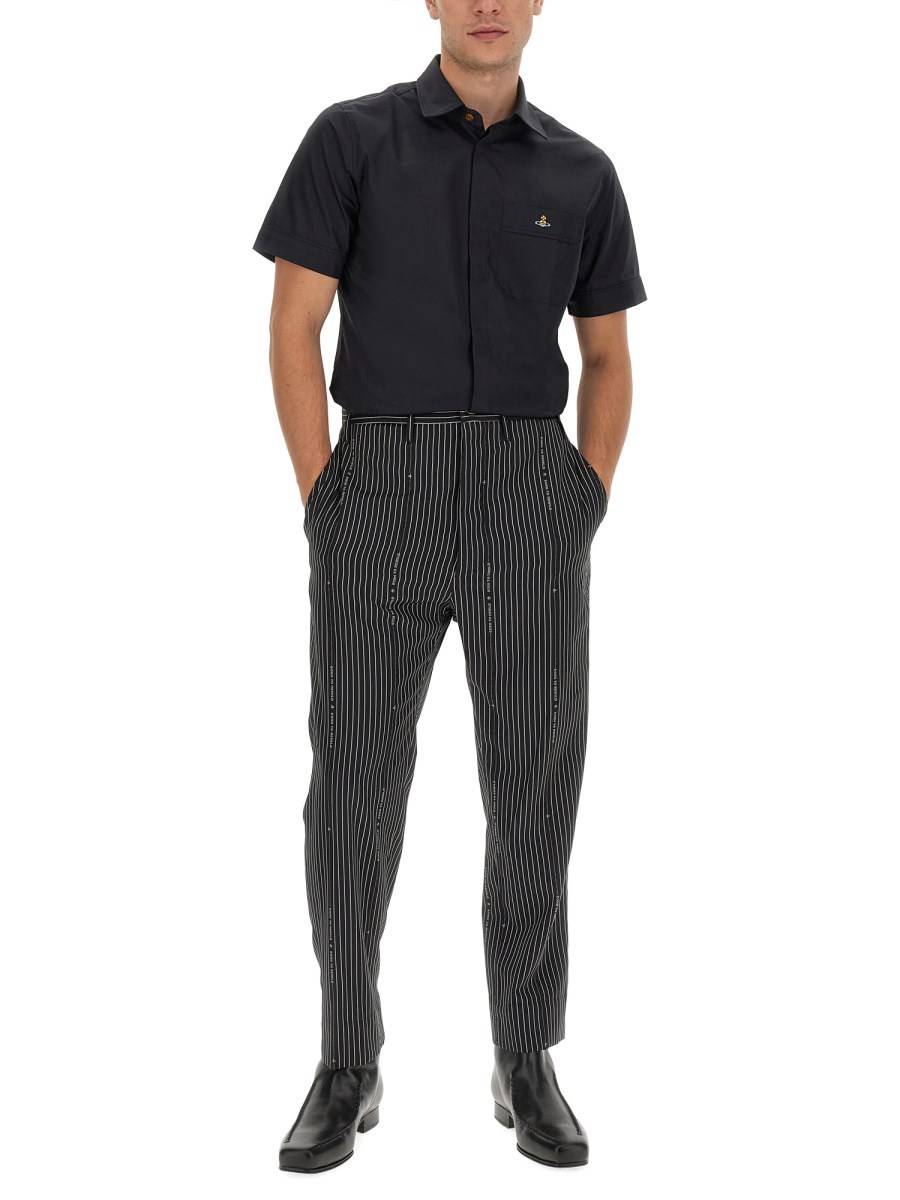 VIVIENNE WESTWOOD PANTALONE "CRUISE" CROPPED IN LANA CON MOTIVO RIGA