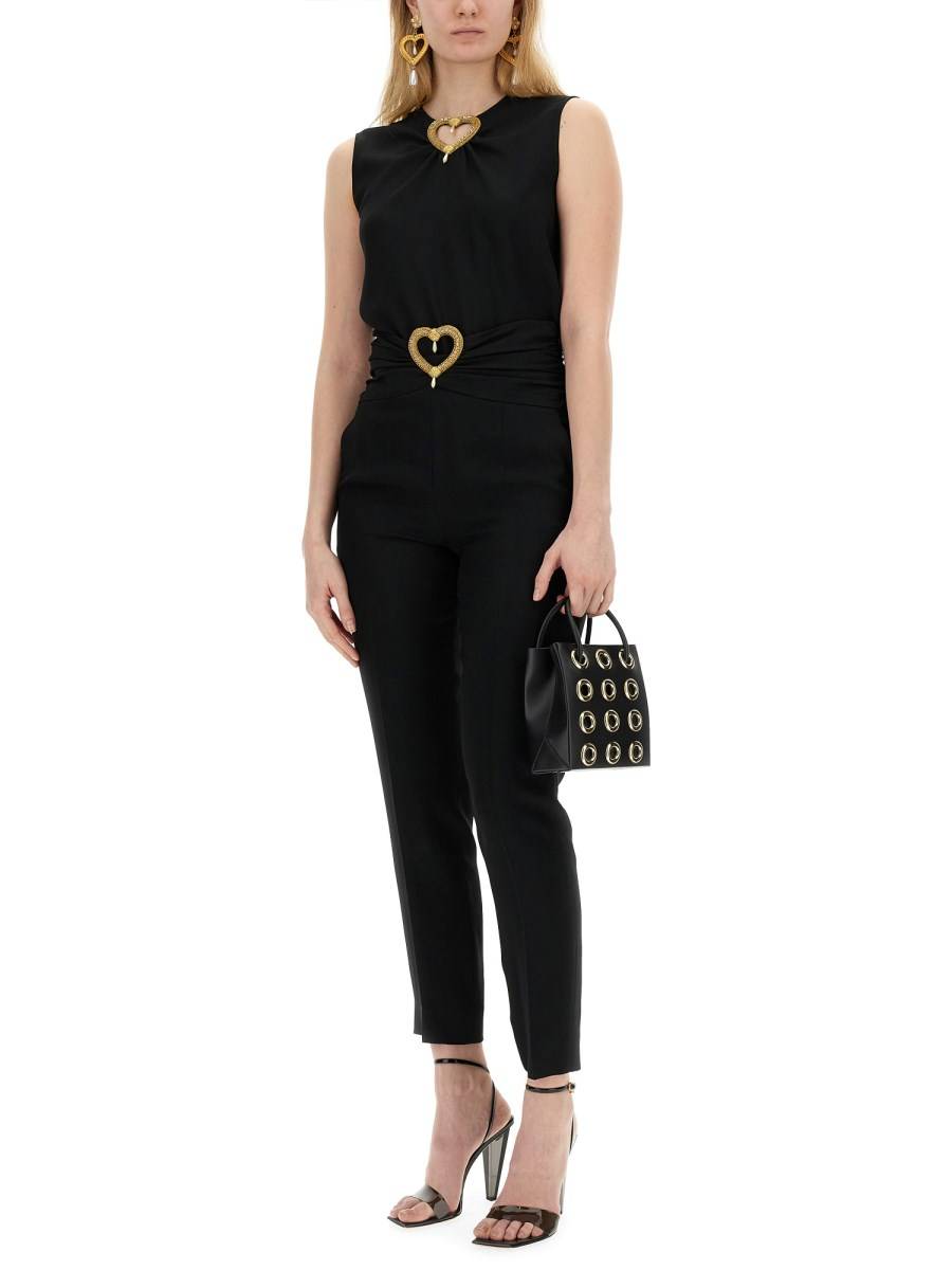 MOSCHINO PANTALONE IN ACETATO CON APPLICAZIONE HEART