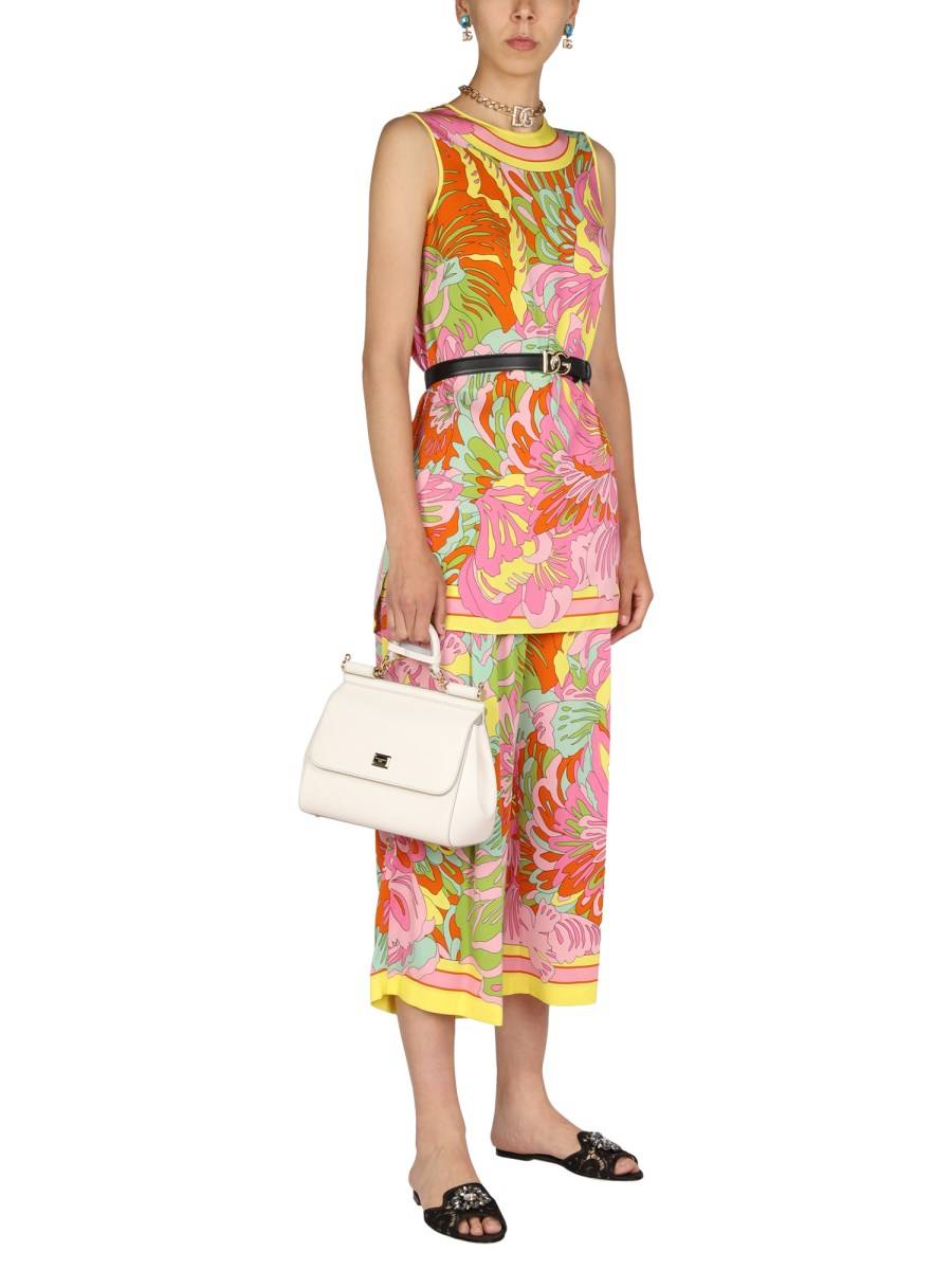 DOLCE & GABBANA PANTALONE IN CHARMEUSE CON STAMPA ANNI '60