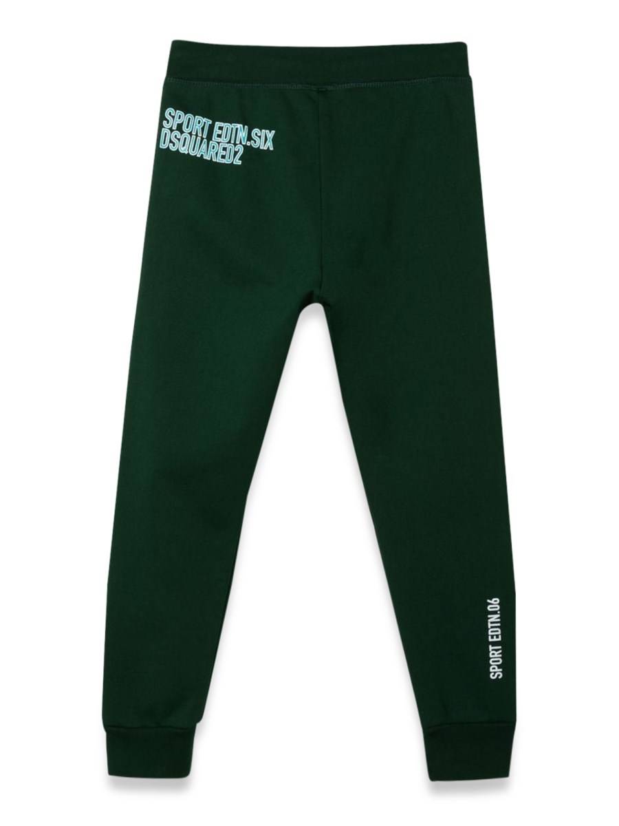 DSQUARED PANTALONE IN FELPA LOGO FOGLIE SULLA GAMBA FRONTALE