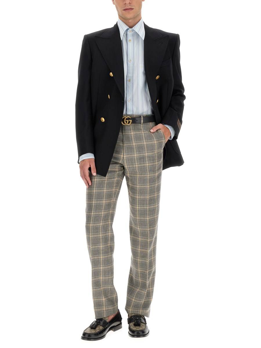 GUCCI PANTALONE IN LANA E LINO CON MOTIVO PRINCIPE DI GALLES