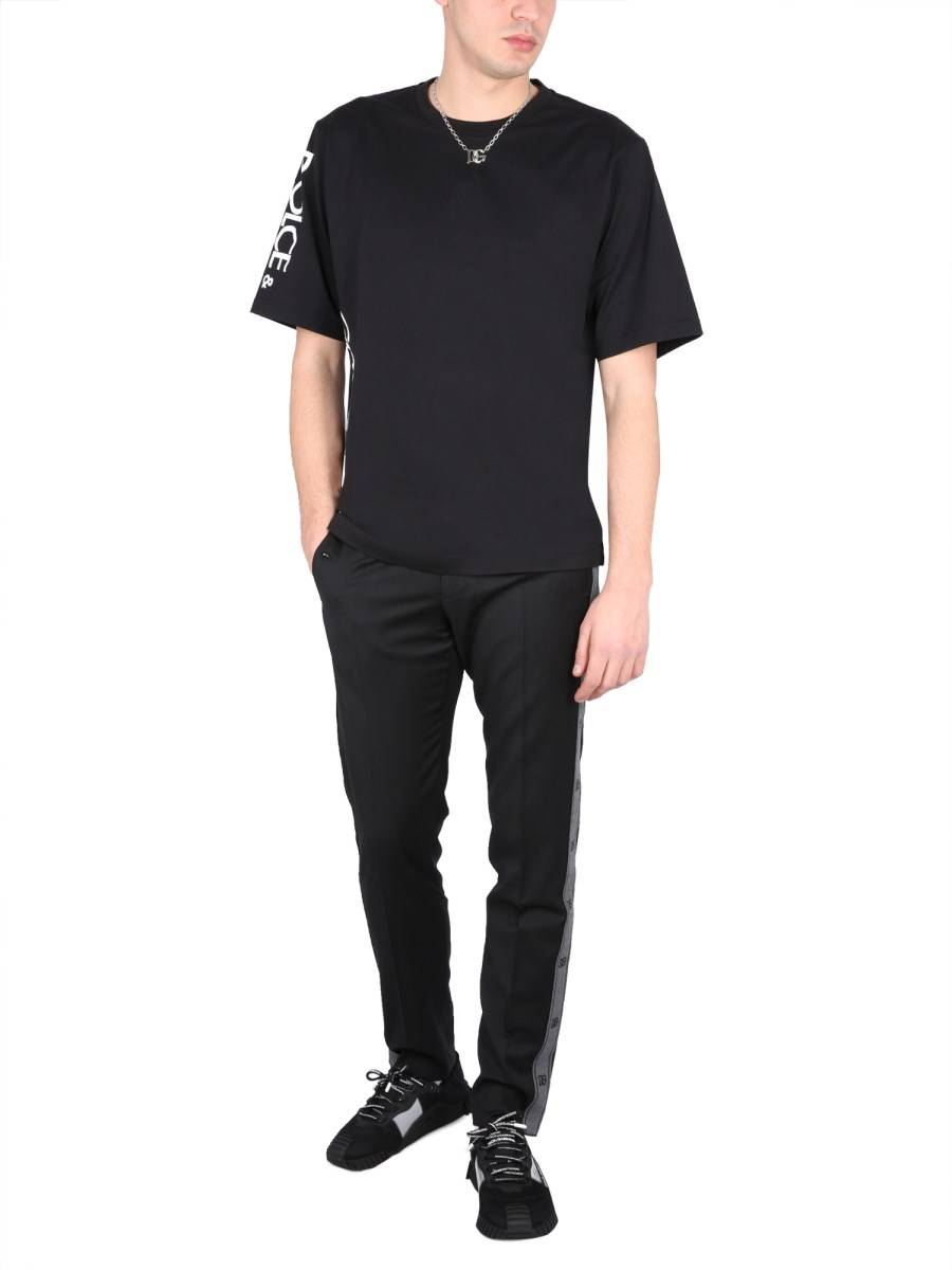 DOLCE & GABBANA PANTALONE IN LANA STRETCH CON BANDE LATERALI