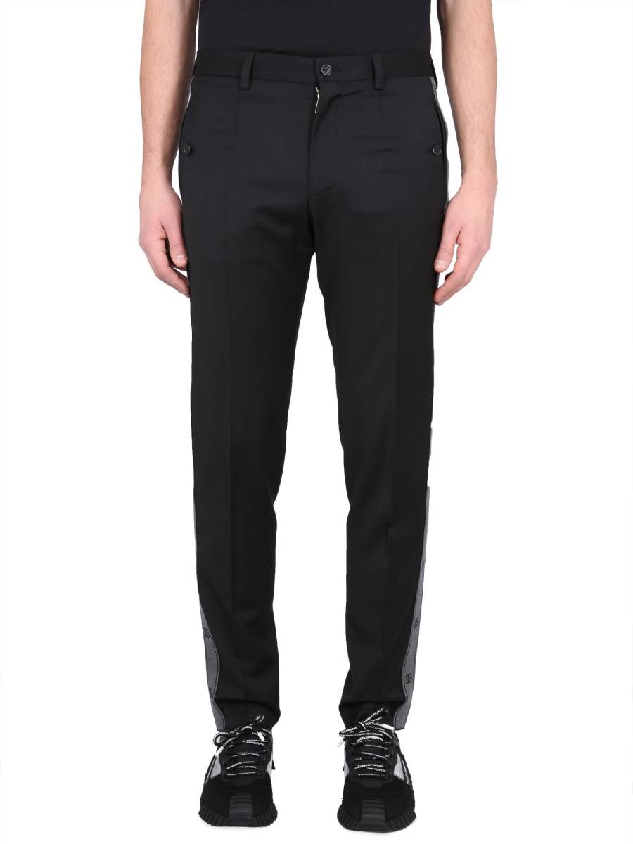 DOLCE & GABBANA PANTALONE IN LANA STRETCH CON BANDE LATERALI