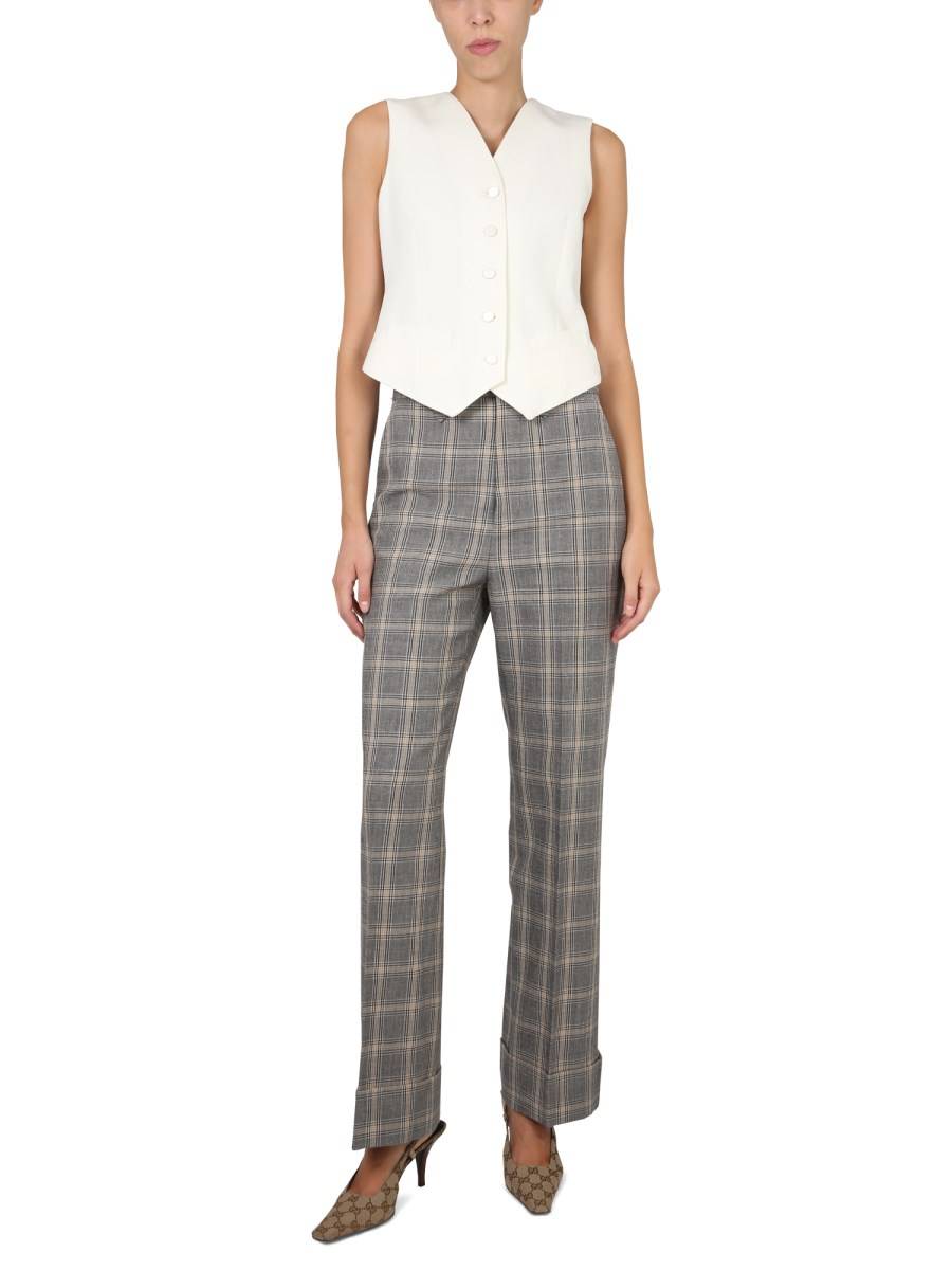 GUCCI PANTALONE IN LINO E LANA CON MOTIVO PRINCIPE DI GALLES