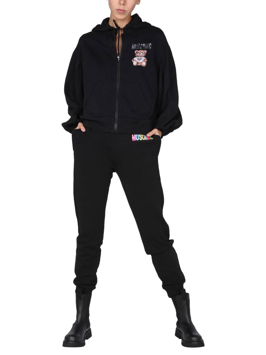 MOSCHINO PANTALONE JOGGING IN FELPA DI COTONE CON STAMPA LOGO