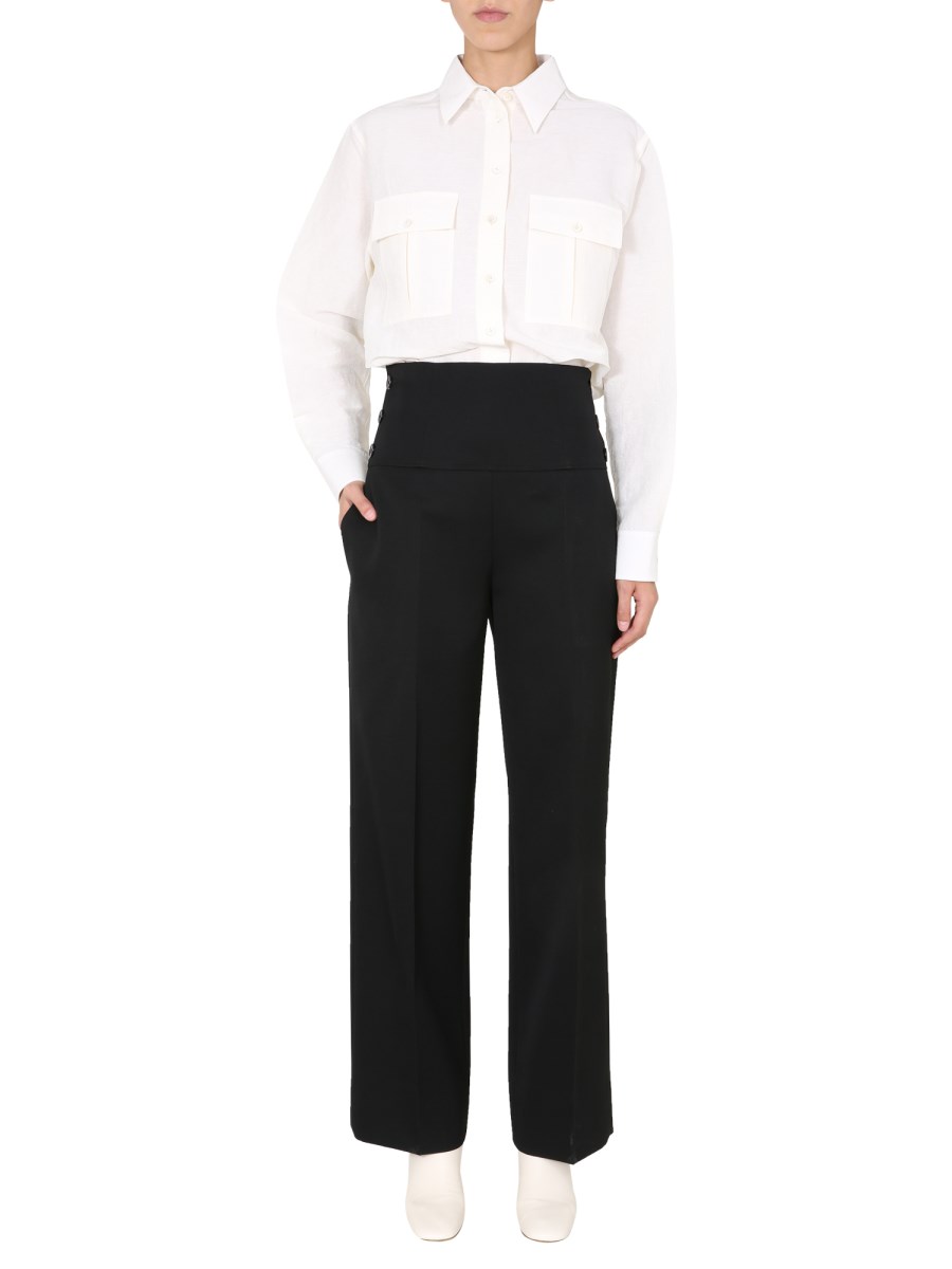 JIL SANDER PANTALONE SARTORIALE IN LANA CON GAMBA AMPIA E BOTTONI