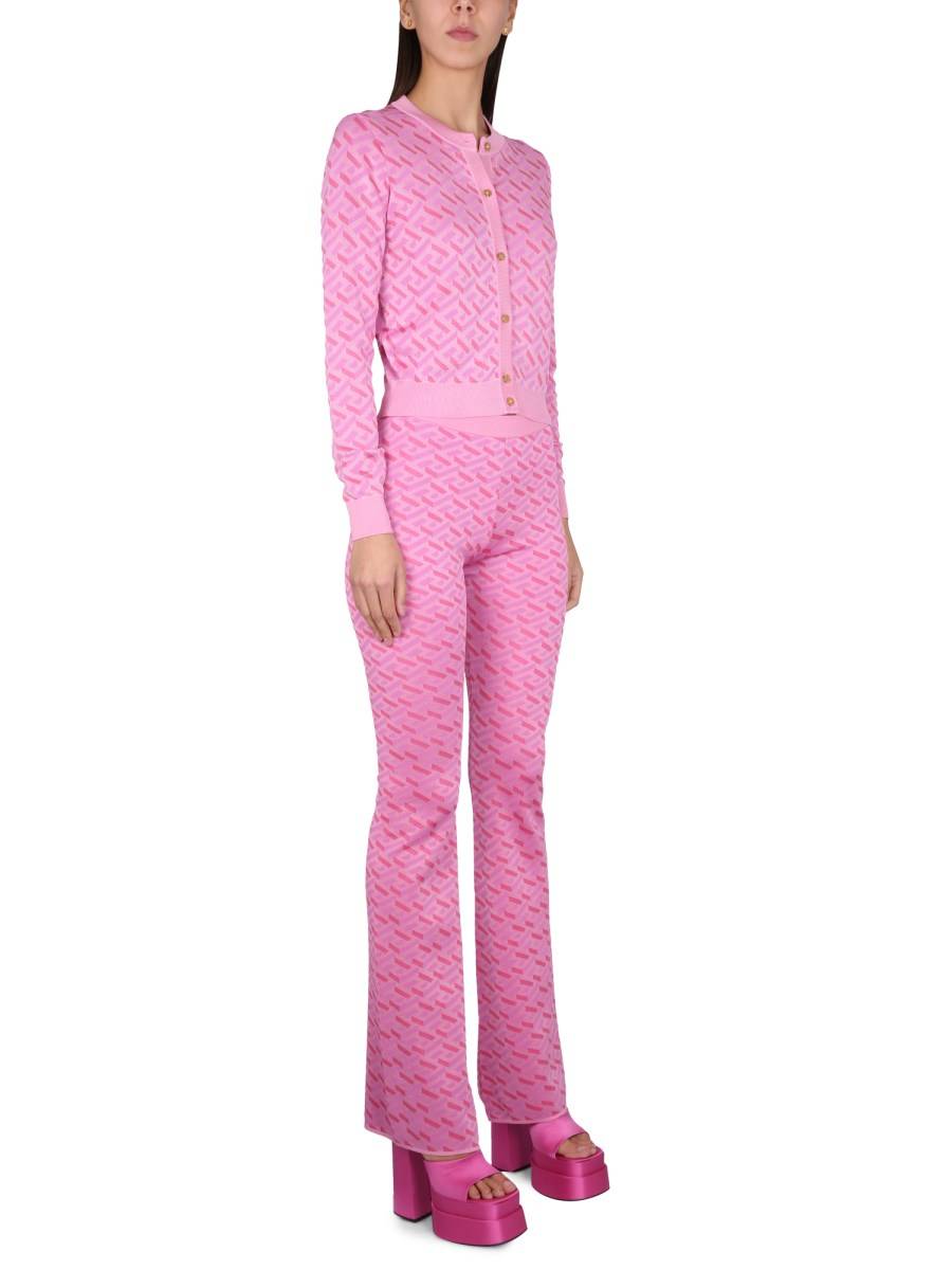 VERSACE PANTALONI IN JACQUARD DI MISTO VISCOSA CON STAMPA GRECA IN LUREX
