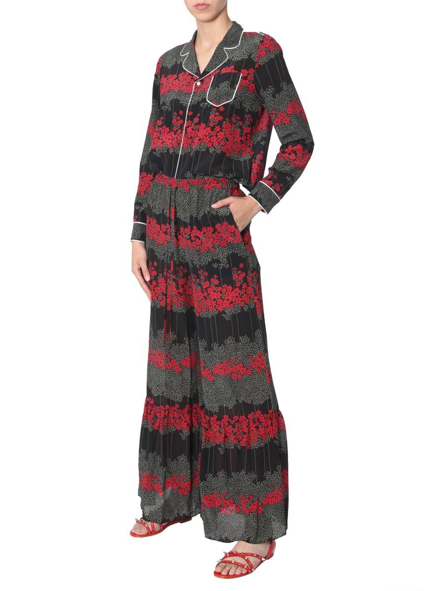 RED VALENTINO PANTALONI IN SETA CON STAMPA DREAMING PEONY