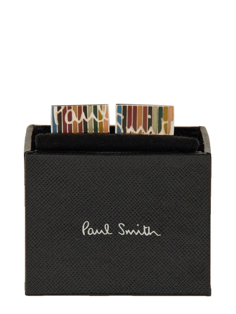 PAUL SMITH GEMELLI "SIGNATURE STRIPE" IN ARGENTO