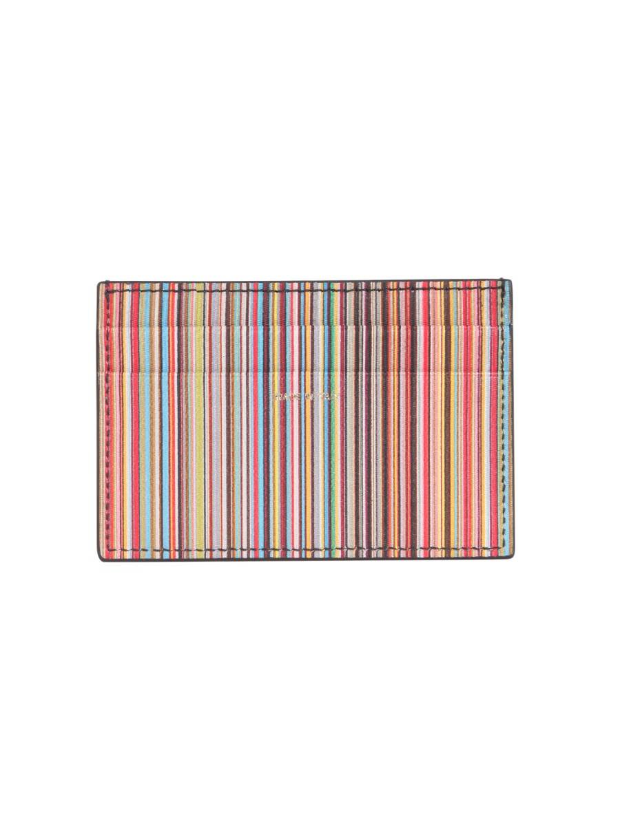 PAUL SMITH PORTACARTE IN PELLE CON RIGHE