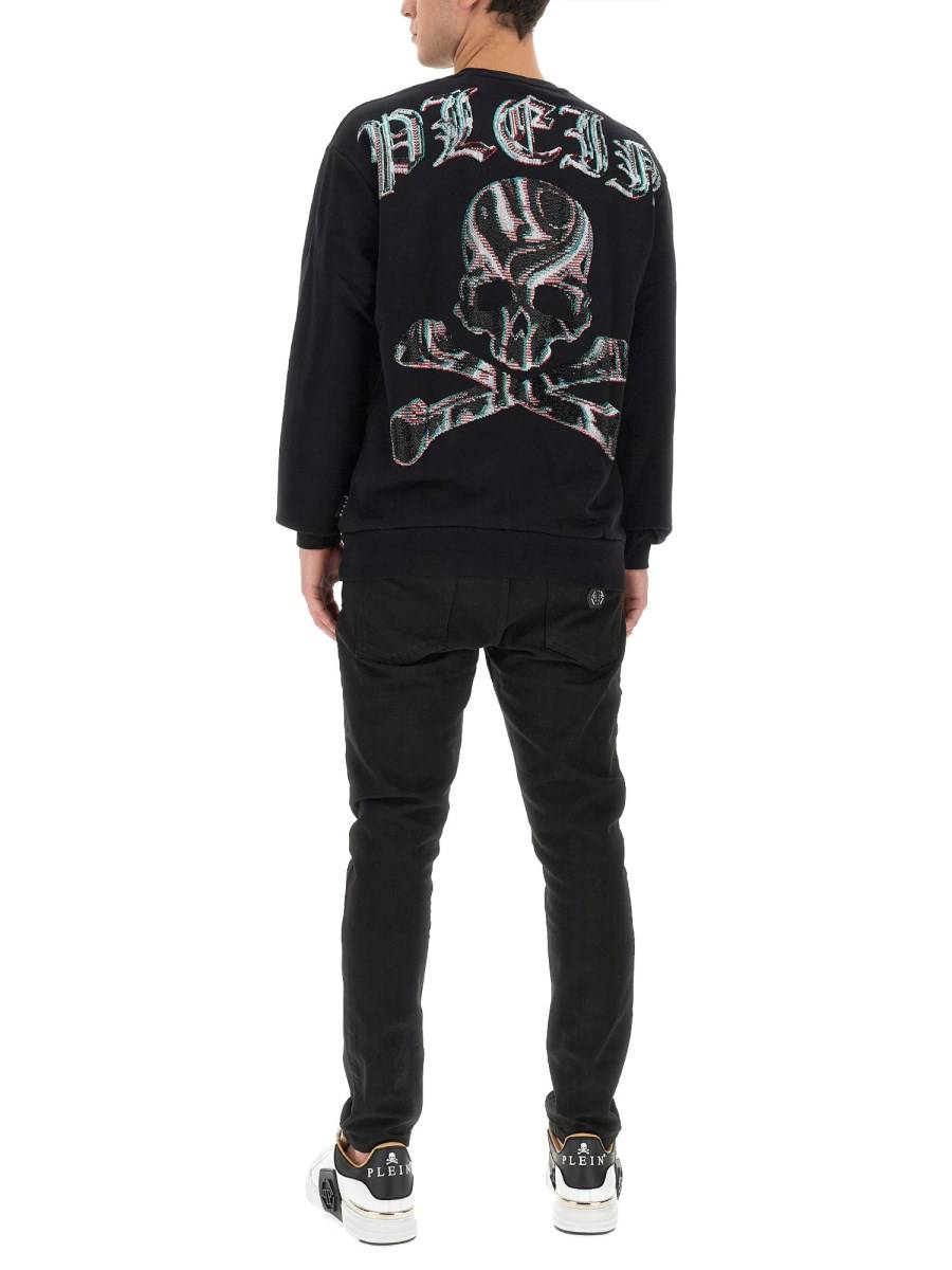 PHILIPP PLEIN FELPA IN COTONE CON LOGO STRASS