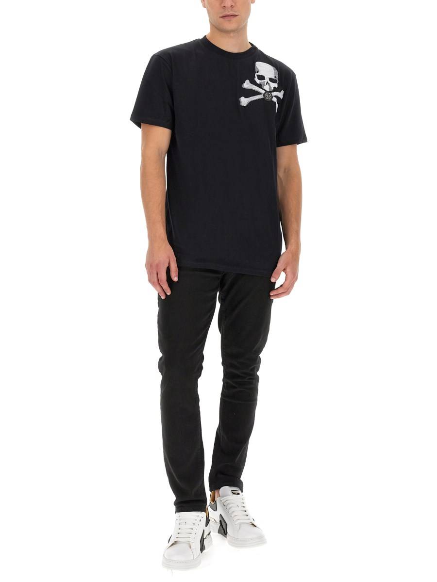 PHILIPP PLEIN T-SHIRT CON LOGO IN JERSEY DI COTONE