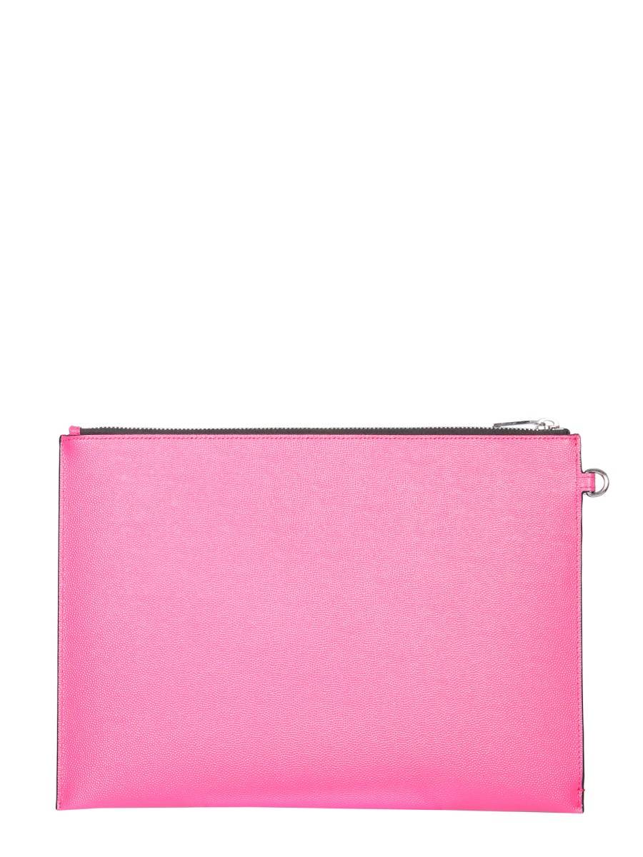 SAINT LAURENT PORTA TABLET CON ZIP IN PELLE GOFFRATA GRAIN DE POUDRE
