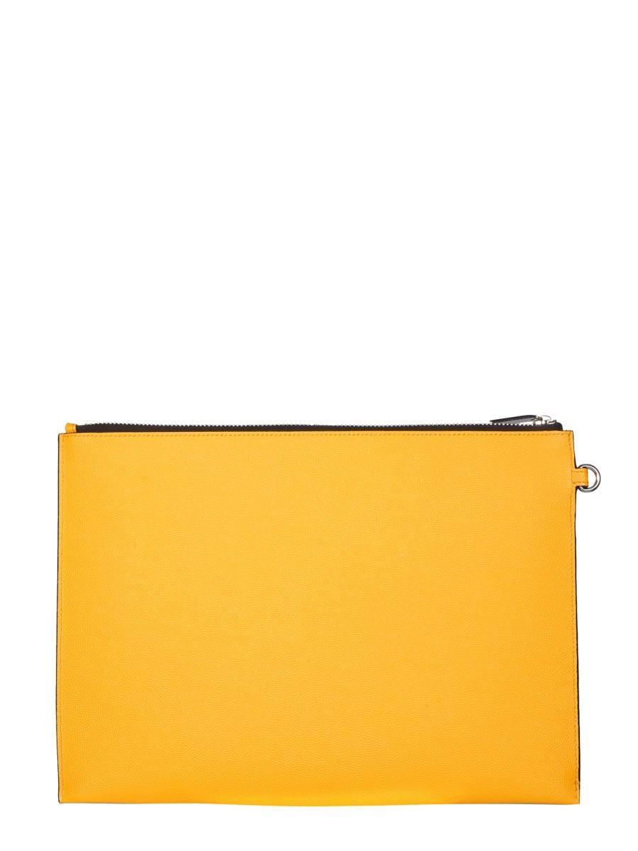 SAINT LAURENT PORTA TABLET CON ZIP IN PELLE GOFFRATA GRAIN DE POUDRE