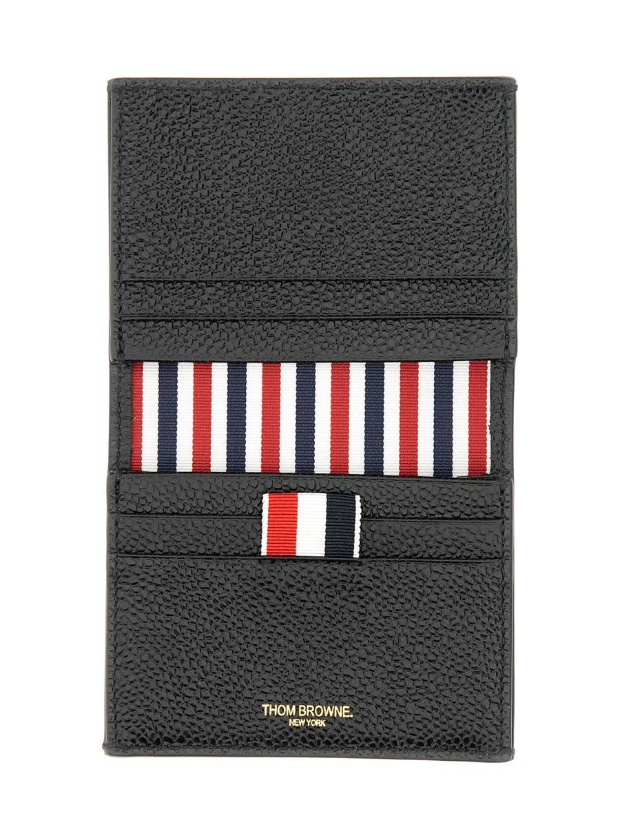 THOM BROWNE PORTACARTE DOUBLE IN PELLE PEBBLE GRAIN