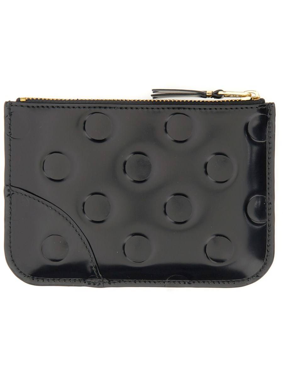 COMME DES GARCONS WALLET PORTAFOGLIO IN PELLE CON ZIP E POIS IN RILIEVO