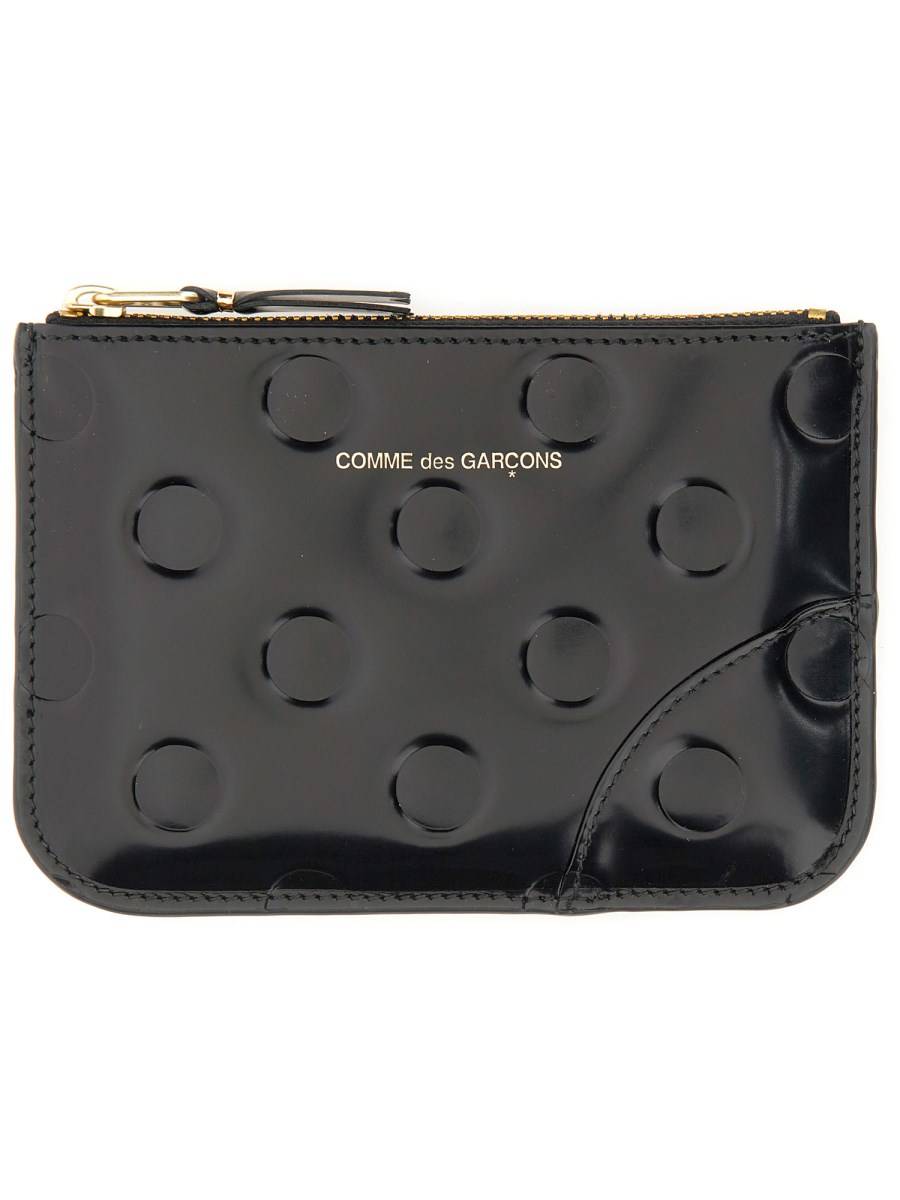 COMME DES GARCONS WALLET PORTAFOGLIO IN PELLE CON ZIP E POIS IN RILIEVO