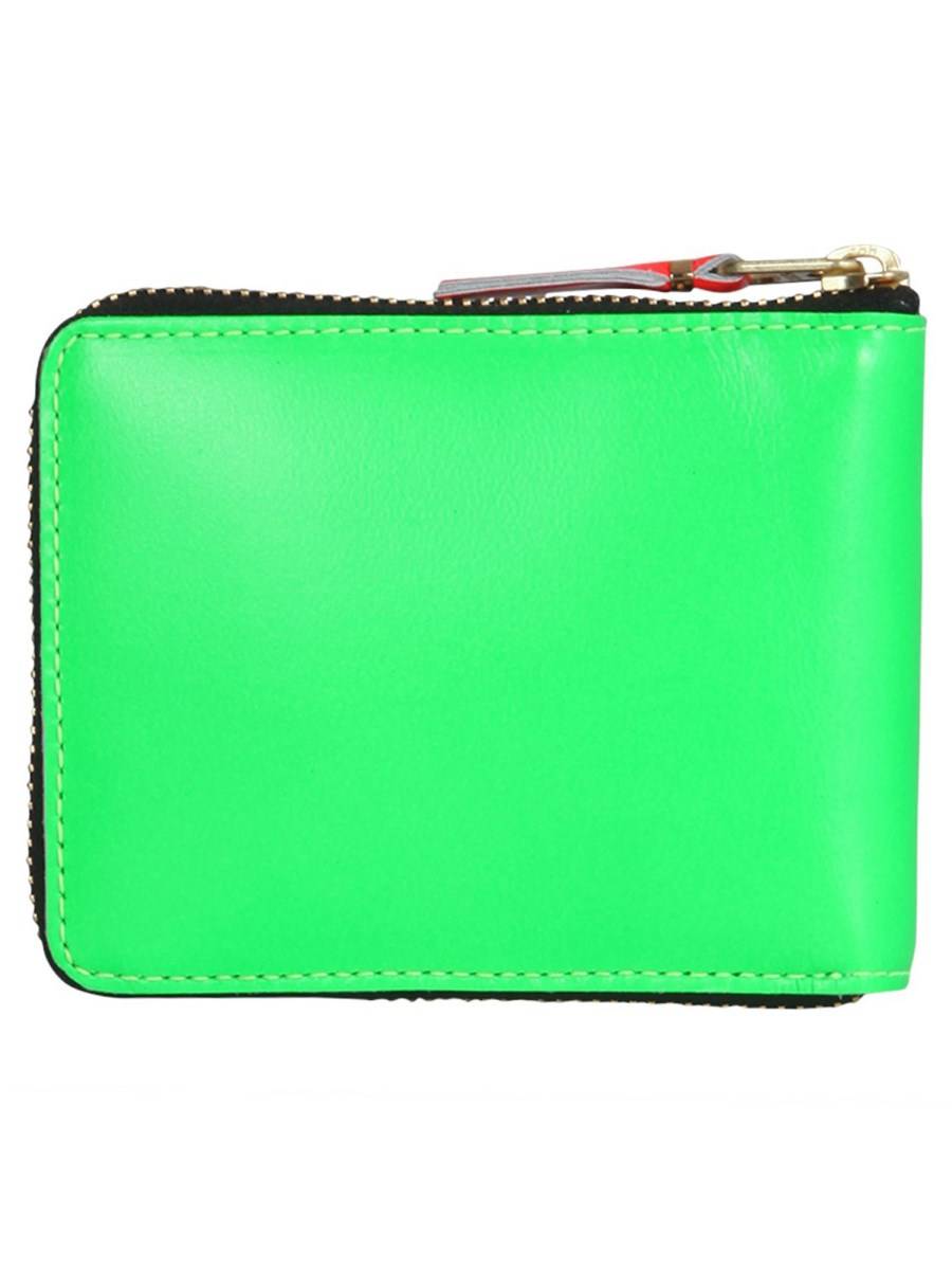 COMME DES GARCONS WALLET PORTAFOGLIO IN PELLE SUPER FLUO CON ZIP