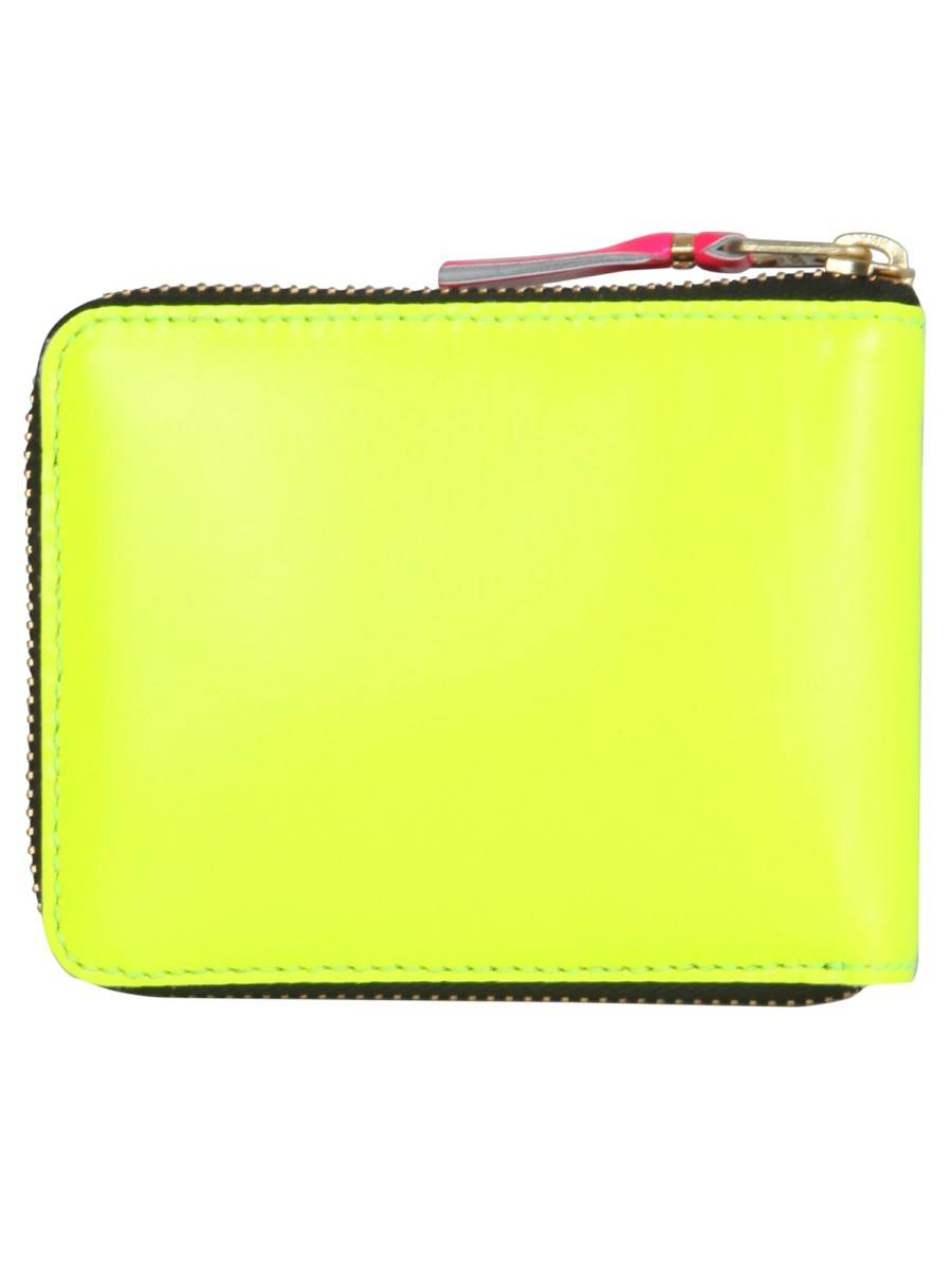 COMME DES GARCONS WALLET PORTAFOGLIO IN PELLE SUPER FLUO CON ZIP