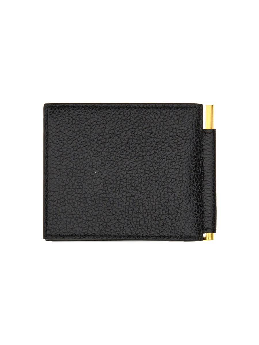 TOM FORD PORTAFOGLIO "T LINE" IN PELLE MARTELLATA CON MONEY CLIP