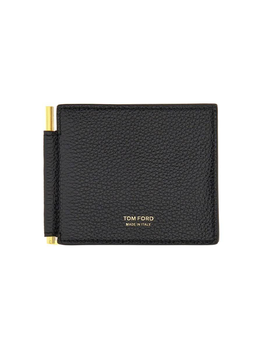 TOM FORD PORTAFOGLIO "T LINE" IN PELLE MARTELLATA CON MONEY CLIP
